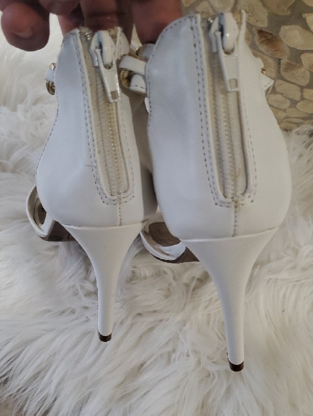 Brash White Heels with Gold Chain Accent - Picture 6 of 16